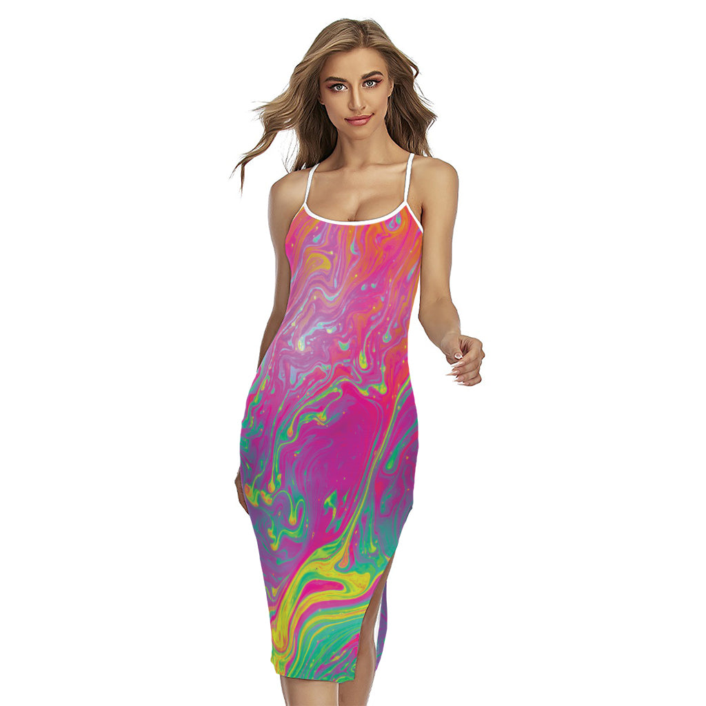 Psychedelic Formed Print Cross Back Cami Dress