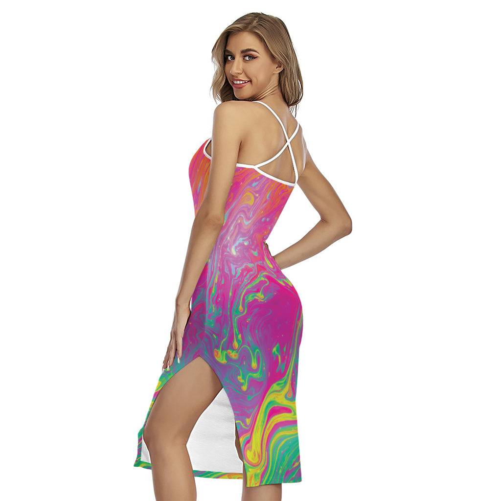 Psychedelic Formed Print Cross Back Cami Dress