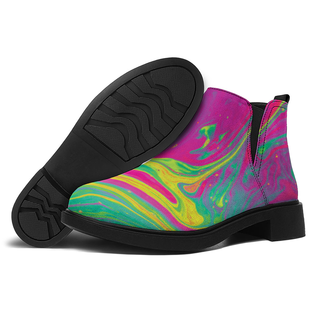 Psychedelic Formed Print Flat Ankle Boots