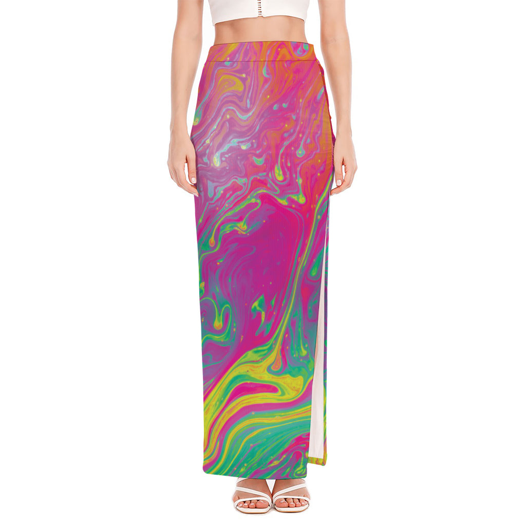 Psychedelic Formed Print High Slit Maxi Skirt