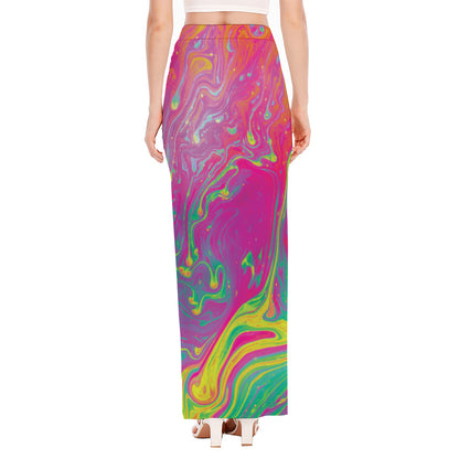 Psychedelic Formed Print High Slit Maxi Skirt