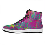 Psychedelic Formed Print High Top Leather Sneakers