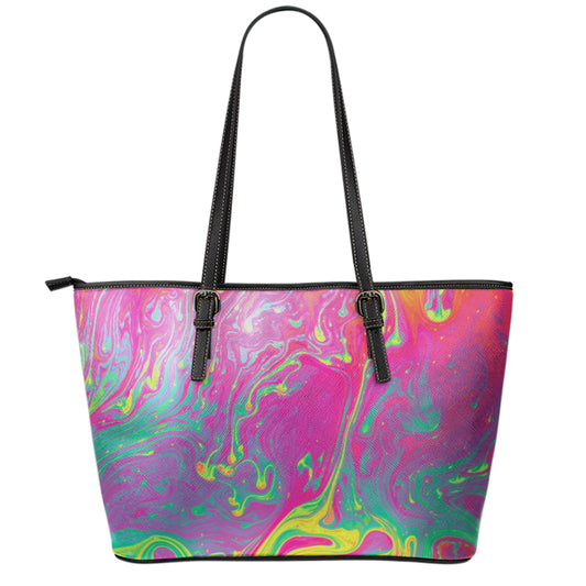 Psychedelic Formed Print Leather Tote Bag
