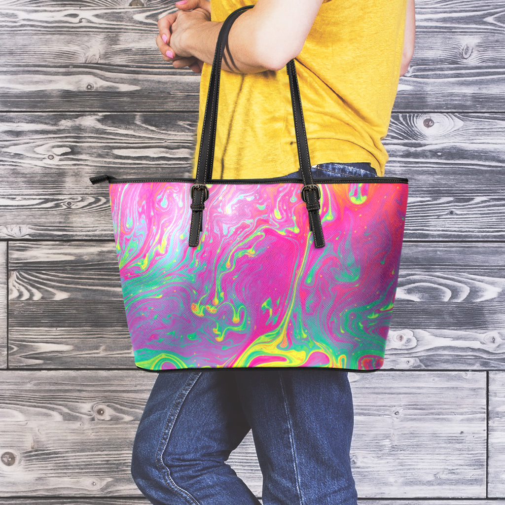 Psychedelic Formed Print Leather Tote Bag