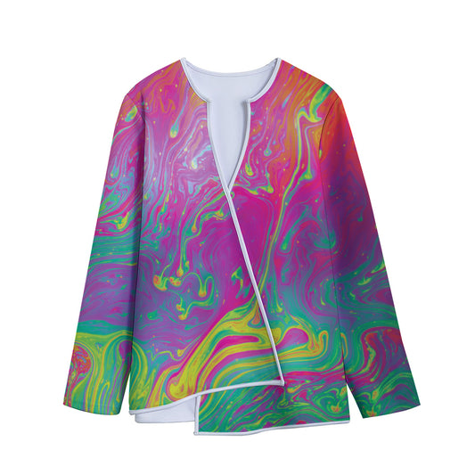 Psychedelic Formed Print Long Sleeve Short Coat