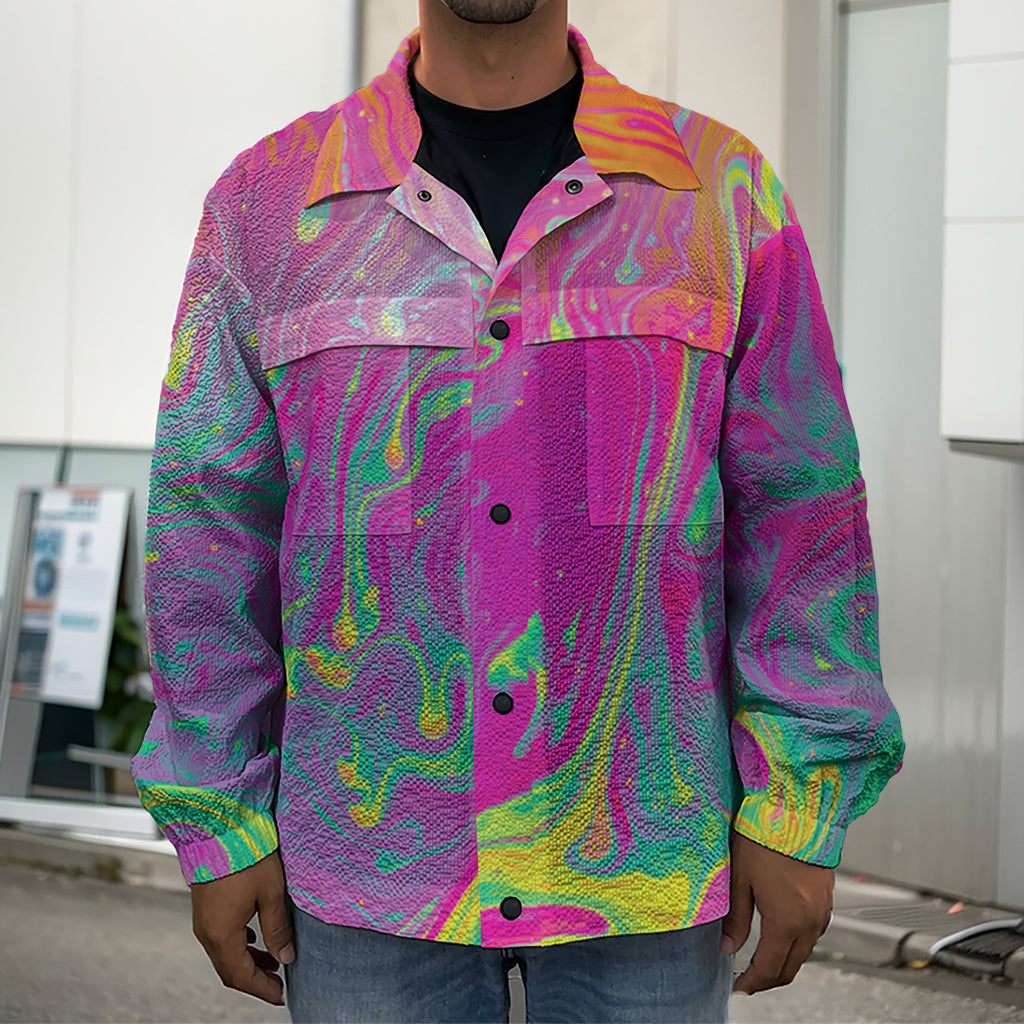 Psychedelic Formed Print Men's Shirt Jacket