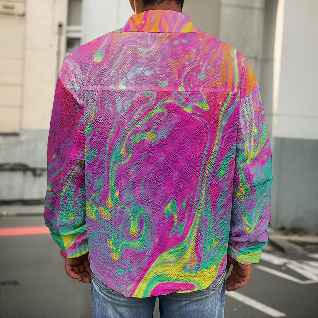 Psychedelic Formed Print Men's Shirt Jacket
