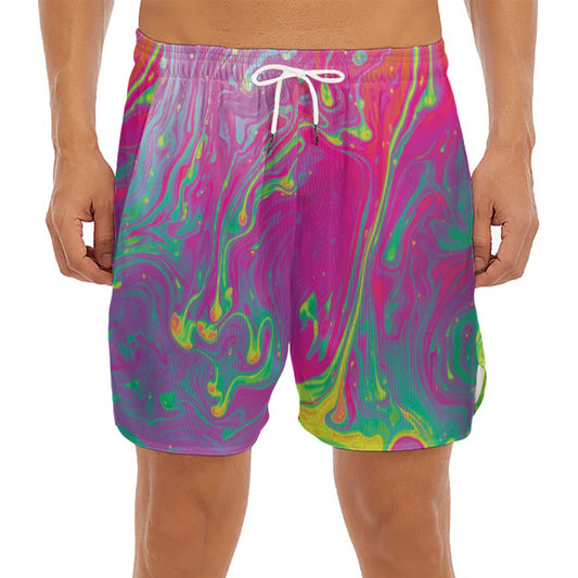 Psychedelic Formed Print Men's Split Running Shorts