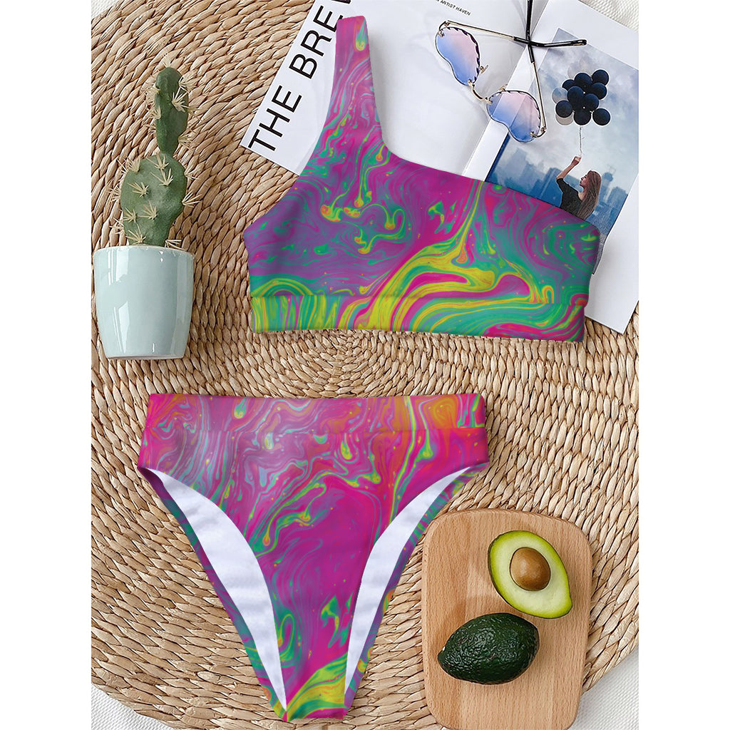 Psychedelic Formed Print One Shoulder Bikini Top