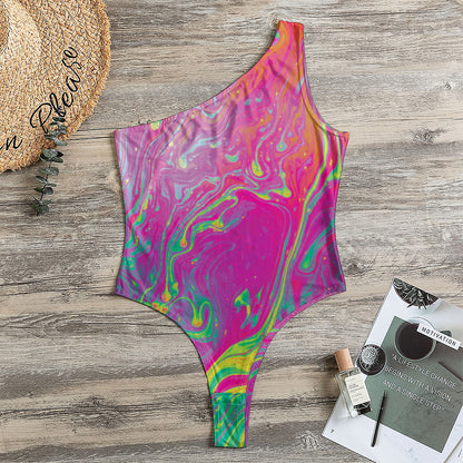Psychedelic Formed Print One Shoulder Bodysuit