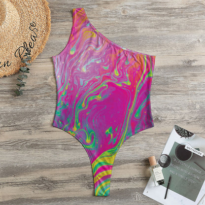Psychedelic Formed Print One Shoulder Bodysuit