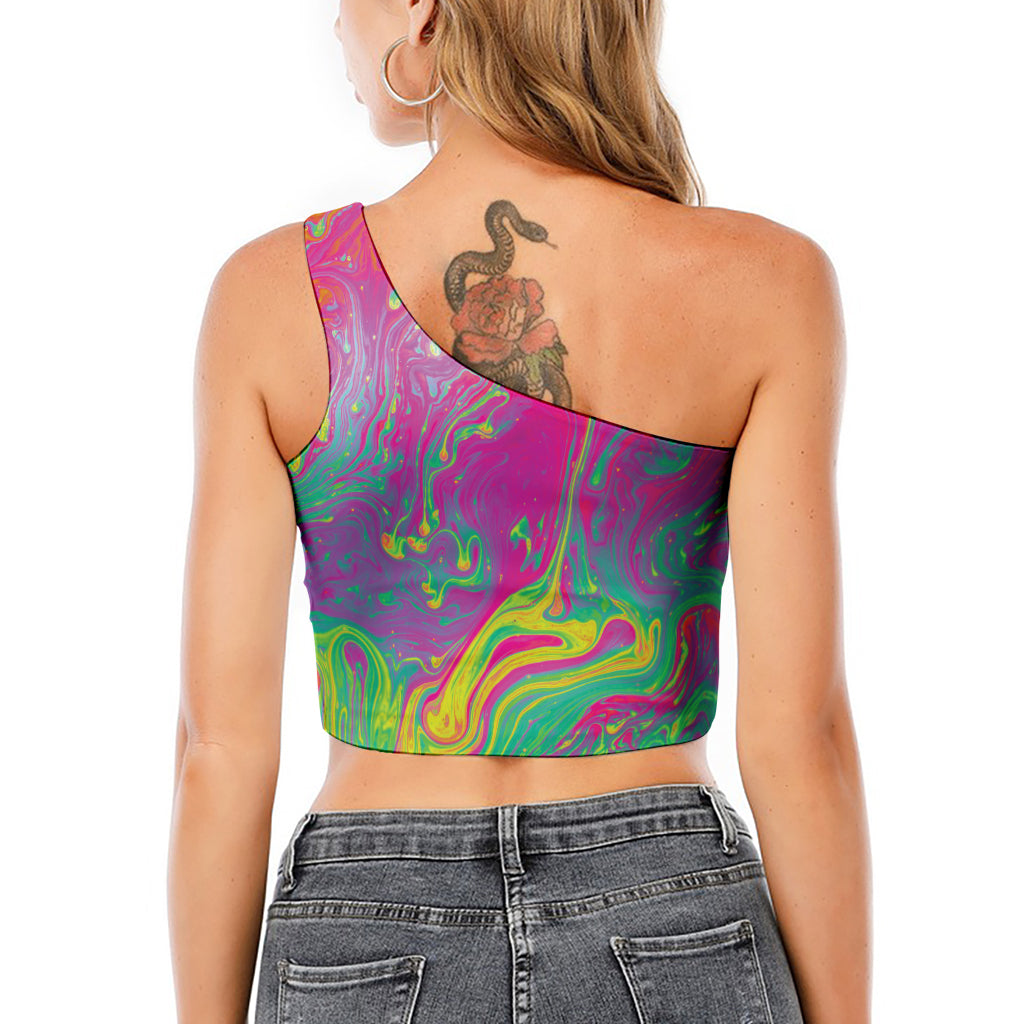 Psychedelic Formed Print One Shoulder Crop Top
