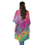 Psychedelic Formed Print Open Front Beach Cover Up