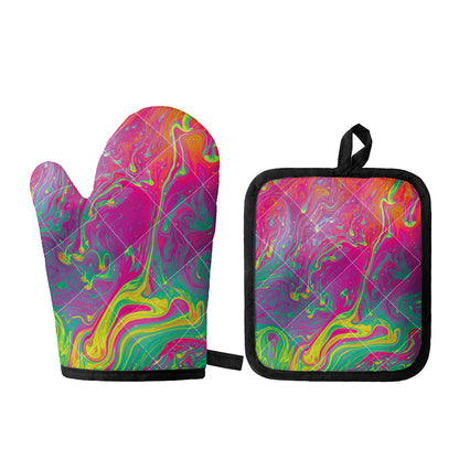 Psychedelic Formed Print Oven Mitt And Pot Holder Set
