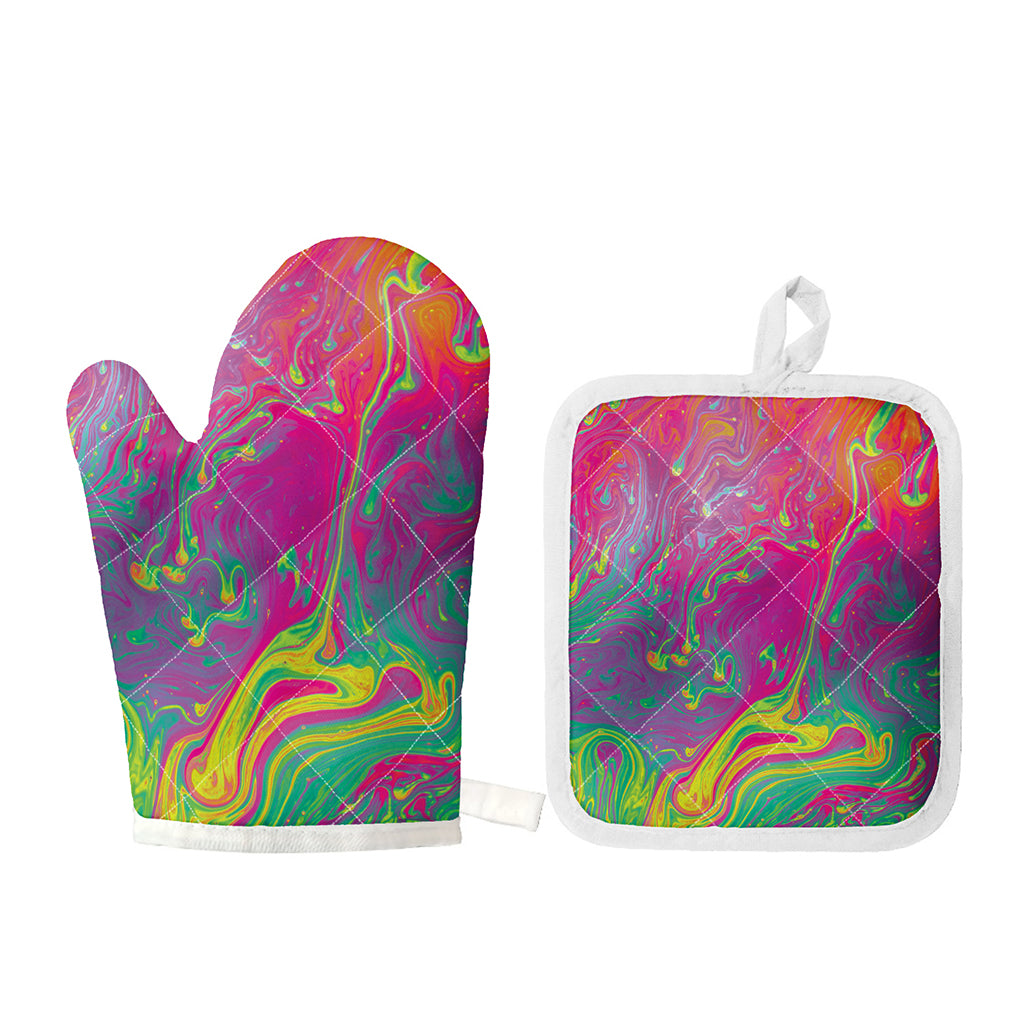 Psychedelic Formed Print Oven Mitt And Pot Holder Set
