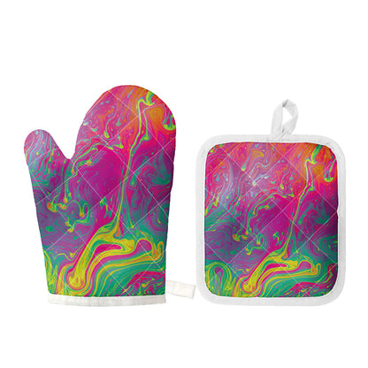 Psychedelic Formed Print Oven Mitt And Pot Holder Set