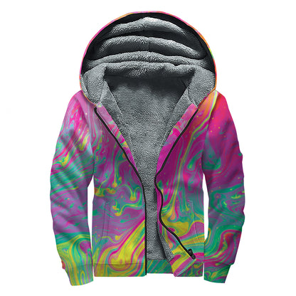 Psychedelic Formed Print Sherpa Lined Zip Up Hoodie