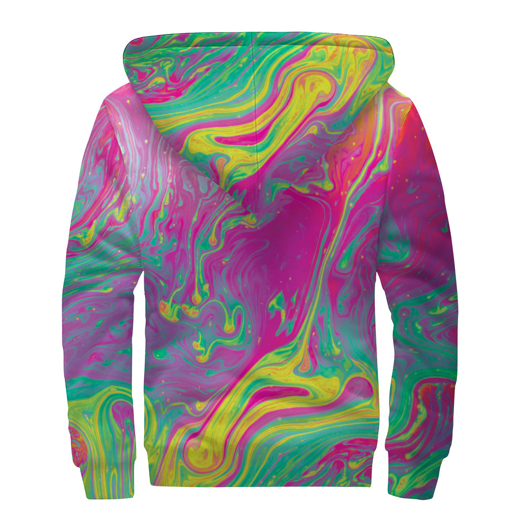 Psychedelic Formed Print Sherpa Lined Zip Up Hoodie