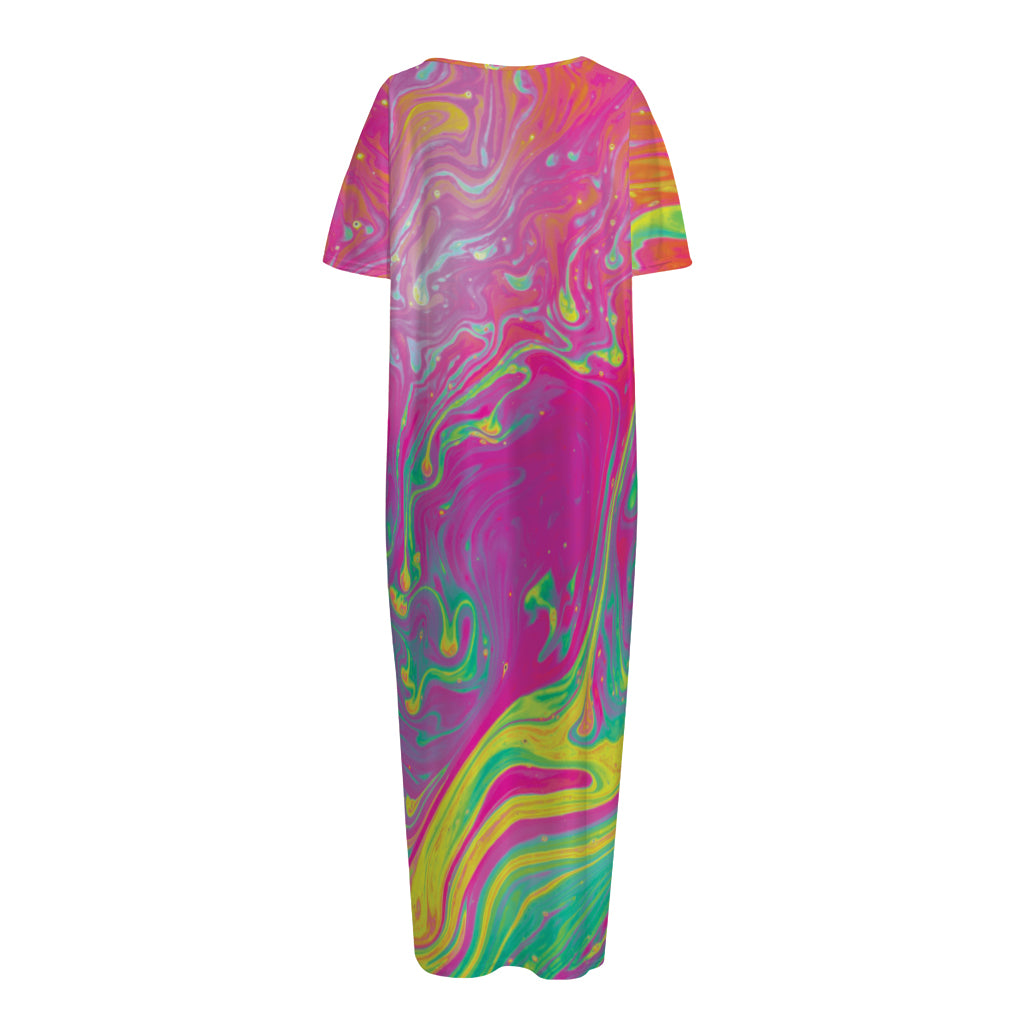 Psychedelic Formed Print Short Sleeve Long Nightdress