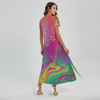 Psychedelic Formed Print Short Sleeve Maxi Dress