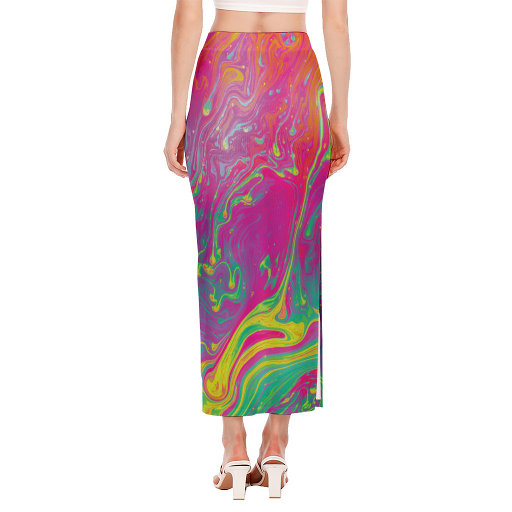 Psychedelic Formed Print Side Slit Maxi Skirt