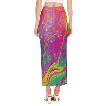 Psychedelic Formed Print Side Slit Maxi Skirt