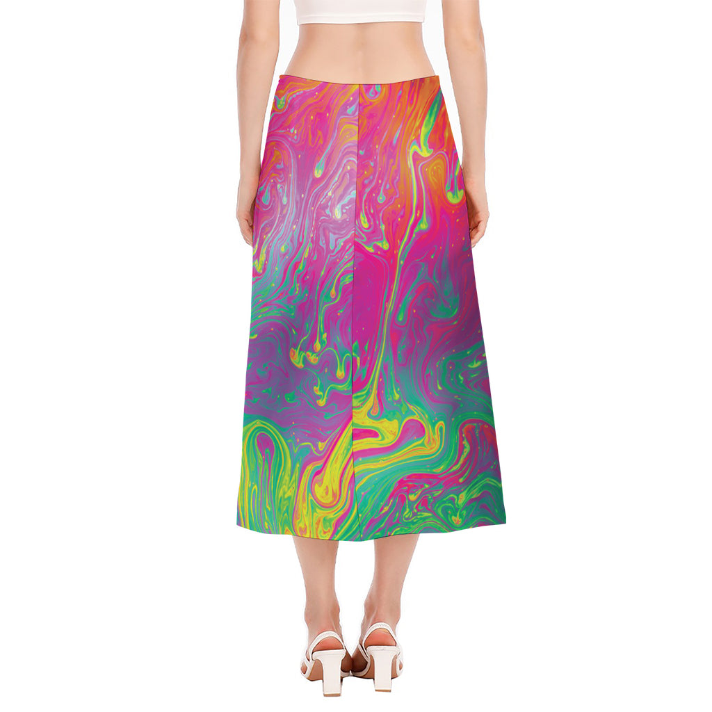 Psychedelic Formed Print Side Slit Midi Skirt