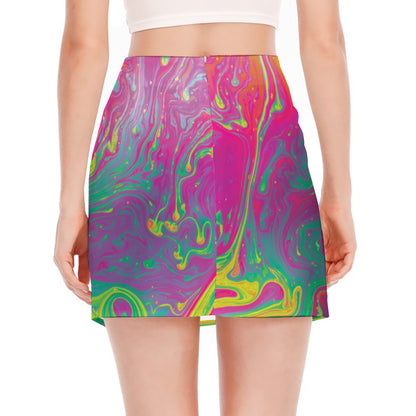 Psychedelic Formed Print Side Slit Mini Skirt