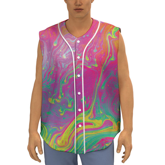 Psychedelic Formed Print Sleeveless Baseball Jersey
