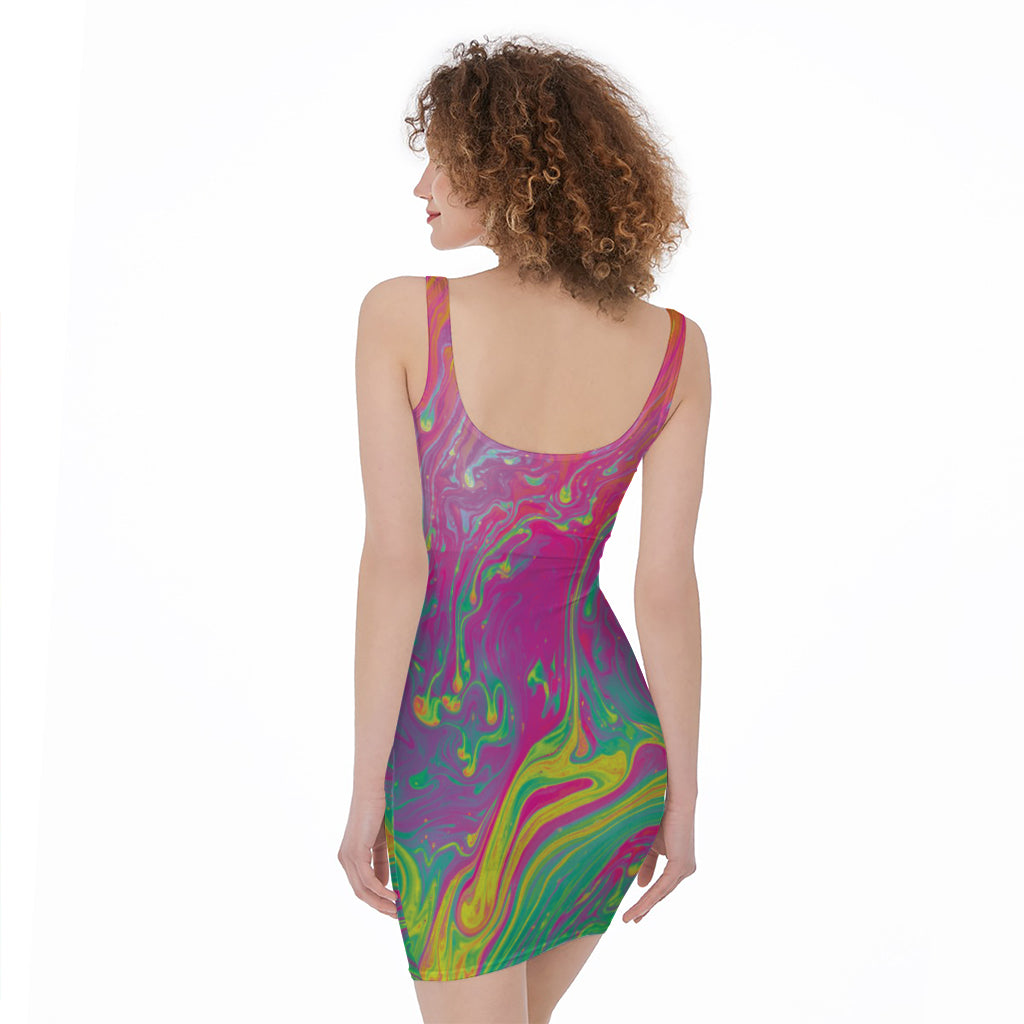 Psychedelic Formed Print Sleeveless Bodycon Dress