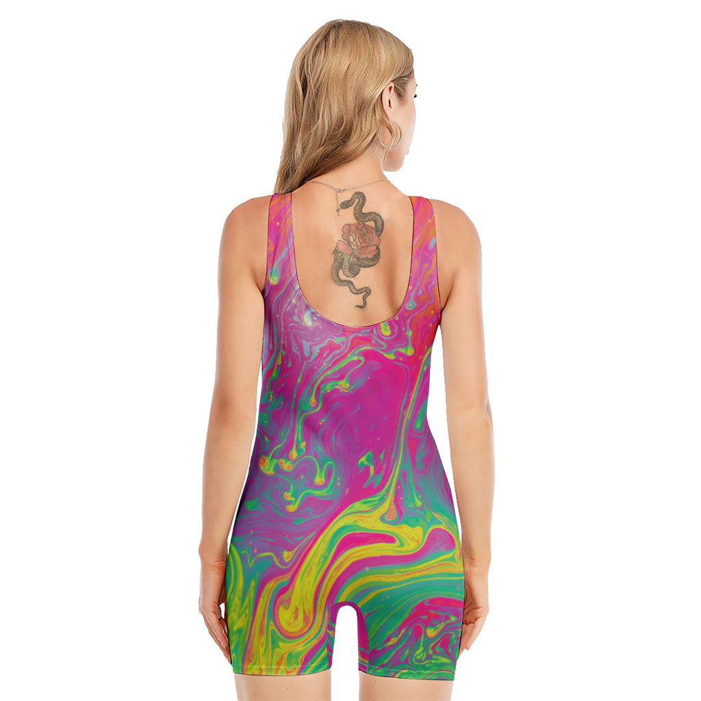 Psychedelic Formed Print Sleeveless One Piece Swimsuit