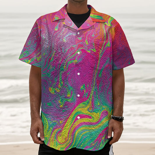 Psychedelic Formed Print Textured Short Sleeve Shirt