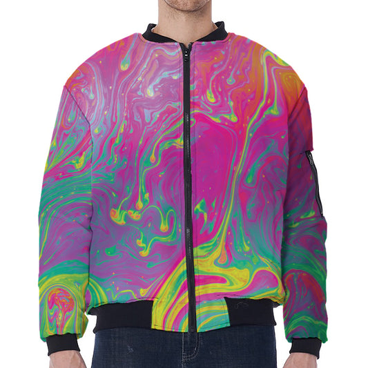 Psychedelic Formed Print Zip Sleeve Bomber Jacket