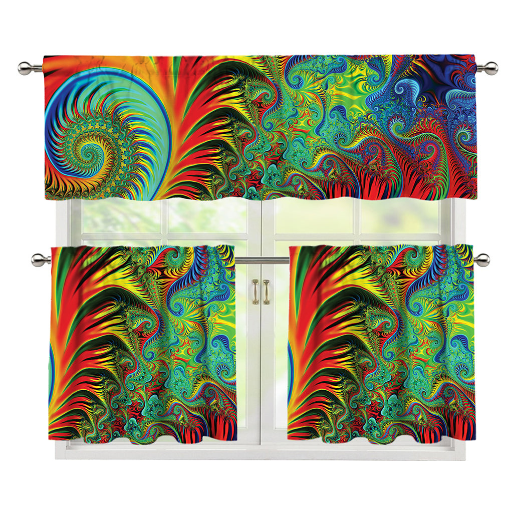 Psychedelic Fractal Print 3 Piece Kitchen Curtains