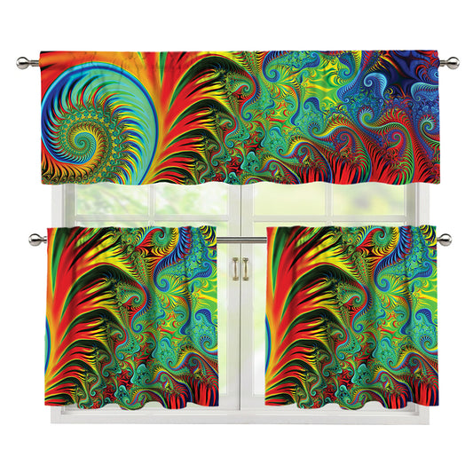 Psychedelic Fractal Print 3 Piece Kitchen Curtains