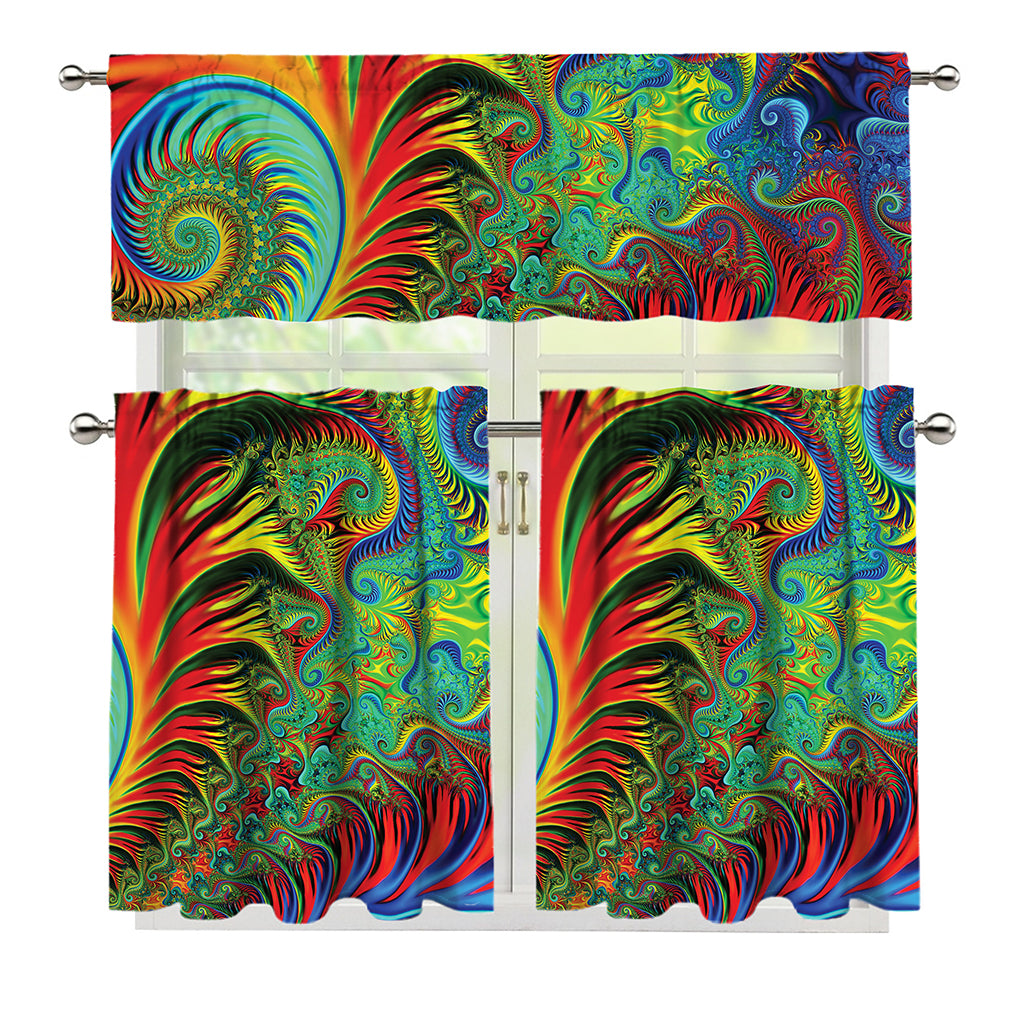 Psychedelic Fractal Print 3 Piece Kitchen Curtains