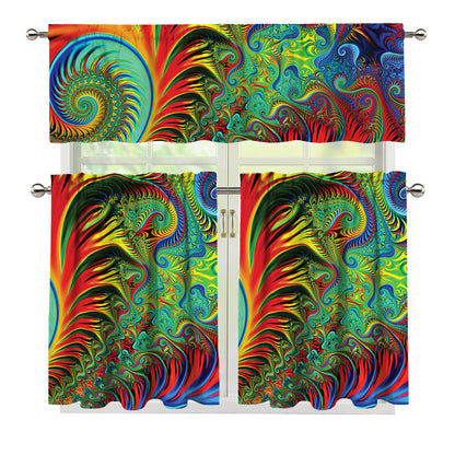 Psychedelic Fractal Print 3 Piece Kitchen Curtains