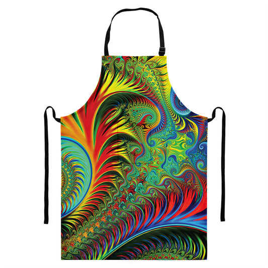 Psychedelic Fractal Print Bib Apron With Pocket