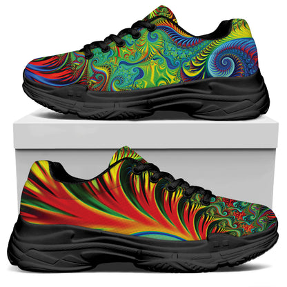 Psychedelic Fractal Print Black Chunky Shoes