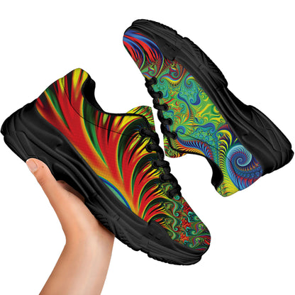 Psychedelic Fractal Print Black Chunky Shoes