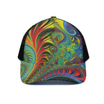 Psychedelic Fractal Print Black Mesh Trucker Cap