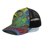 Psychedelic Fractal Print Black Mesh Trucker Cap