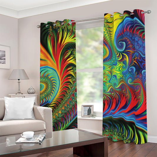 Psychedelic Fractal Print Blackout Grommet Curtains