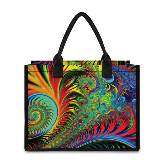 Psychedelic Fractal Print Canvas Tote Bag