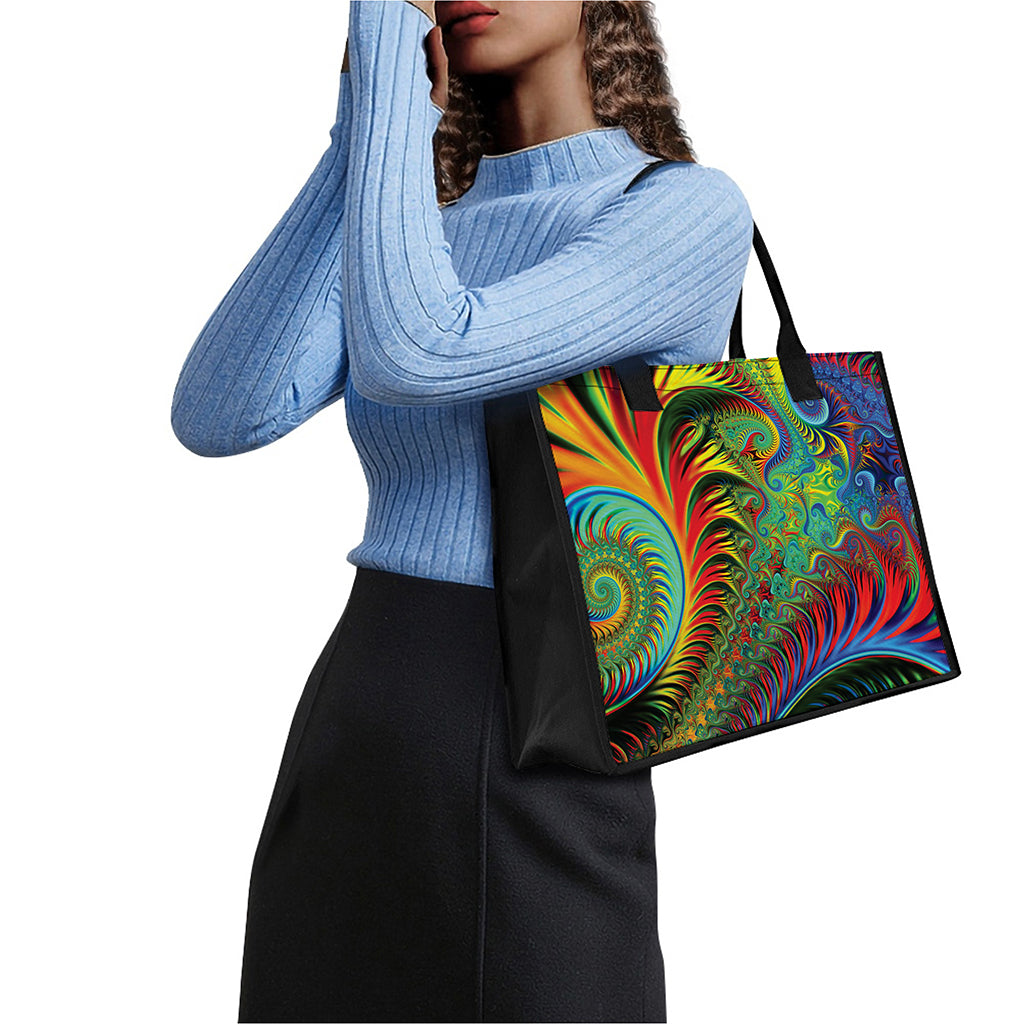 Psychedelic Fractal Print Canvas Tote Bag