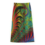Psychedelic Fractal Print Cotton Front Slit Maxi Skirt