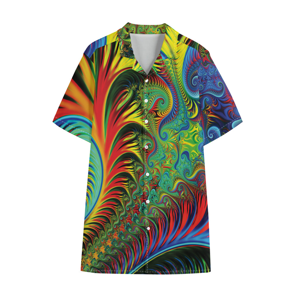 Psychedelic Fractal Print Cotton Hawaiian Shirt