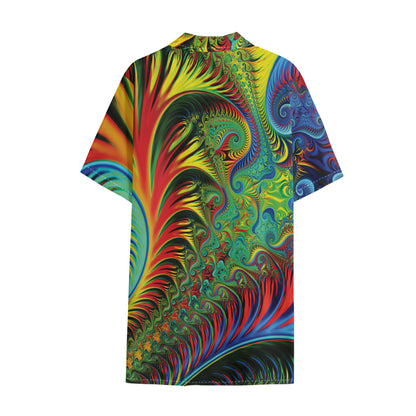 Psychedelic Fractal Print Cotton Hawaiian Shirt