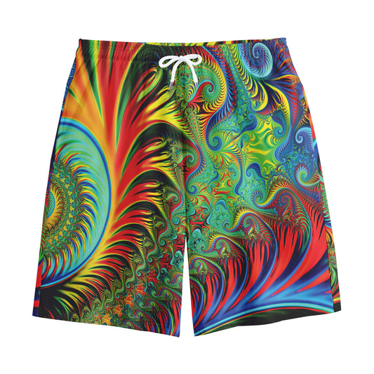 Psychedelic Fractal Print Cotton Shorts