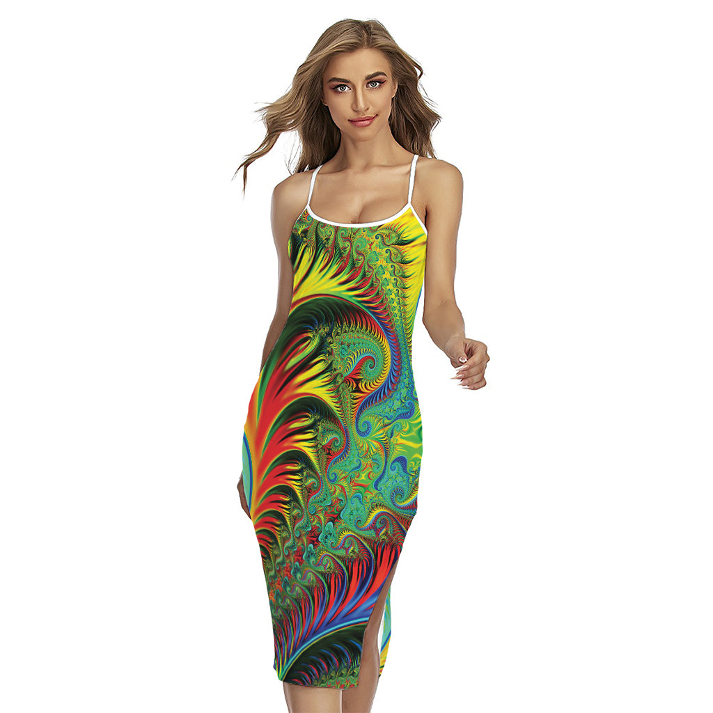 Psychedelic Fractal Print Cross Back Cami Dress